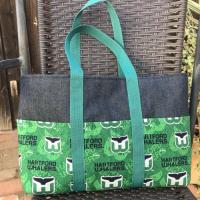 Hartford Whalers small tote bag, denim, heavy duty, six exterior pockets, handmade