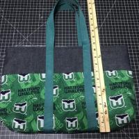 Hartford Whalers small tote bag, denim, heavy duty, six exterior pockets, handmade