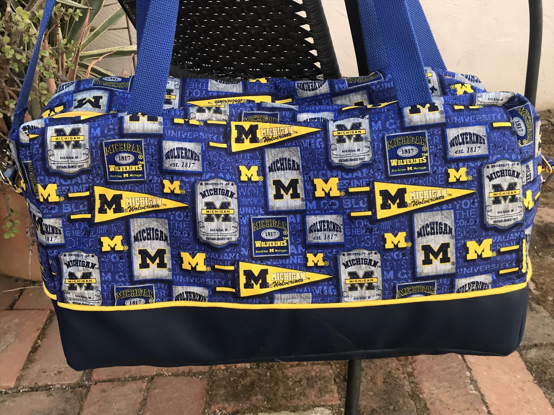 Back - Handmade UofM duffle bag from licensed fabric