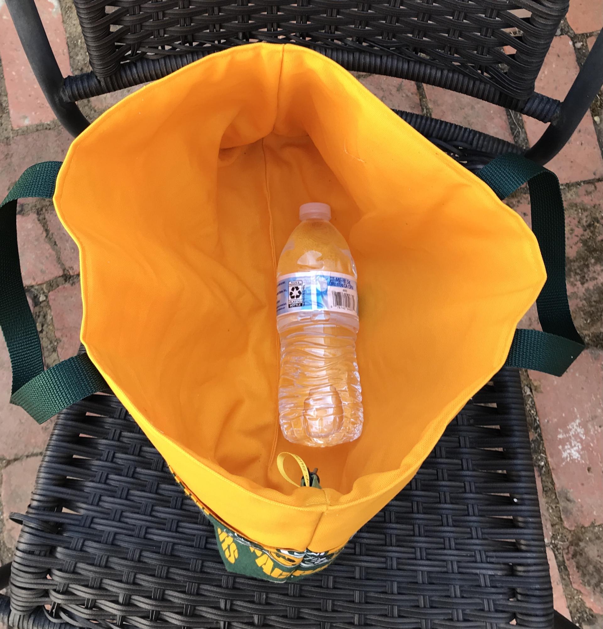 Example of similar bag with a water bottle to show scale