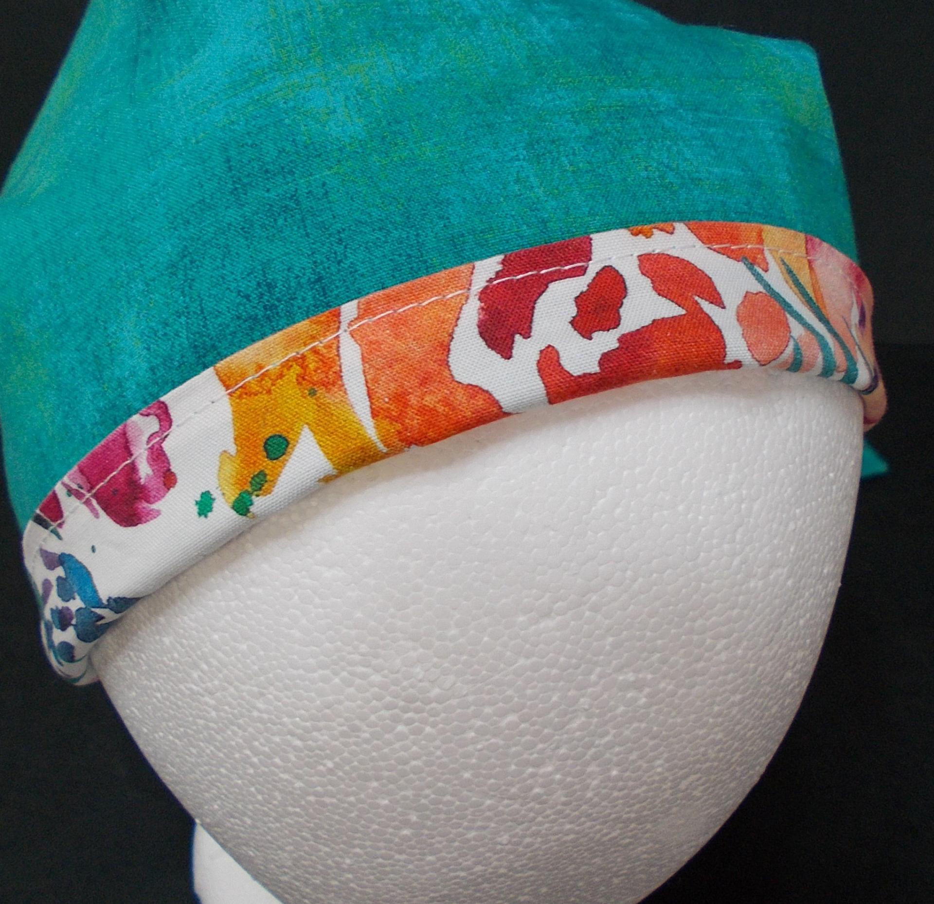 Reversible scrub cap short & medium length hair, ties, pony tail, nurse tech technician doctor medical chemo hat head cover watercolor white