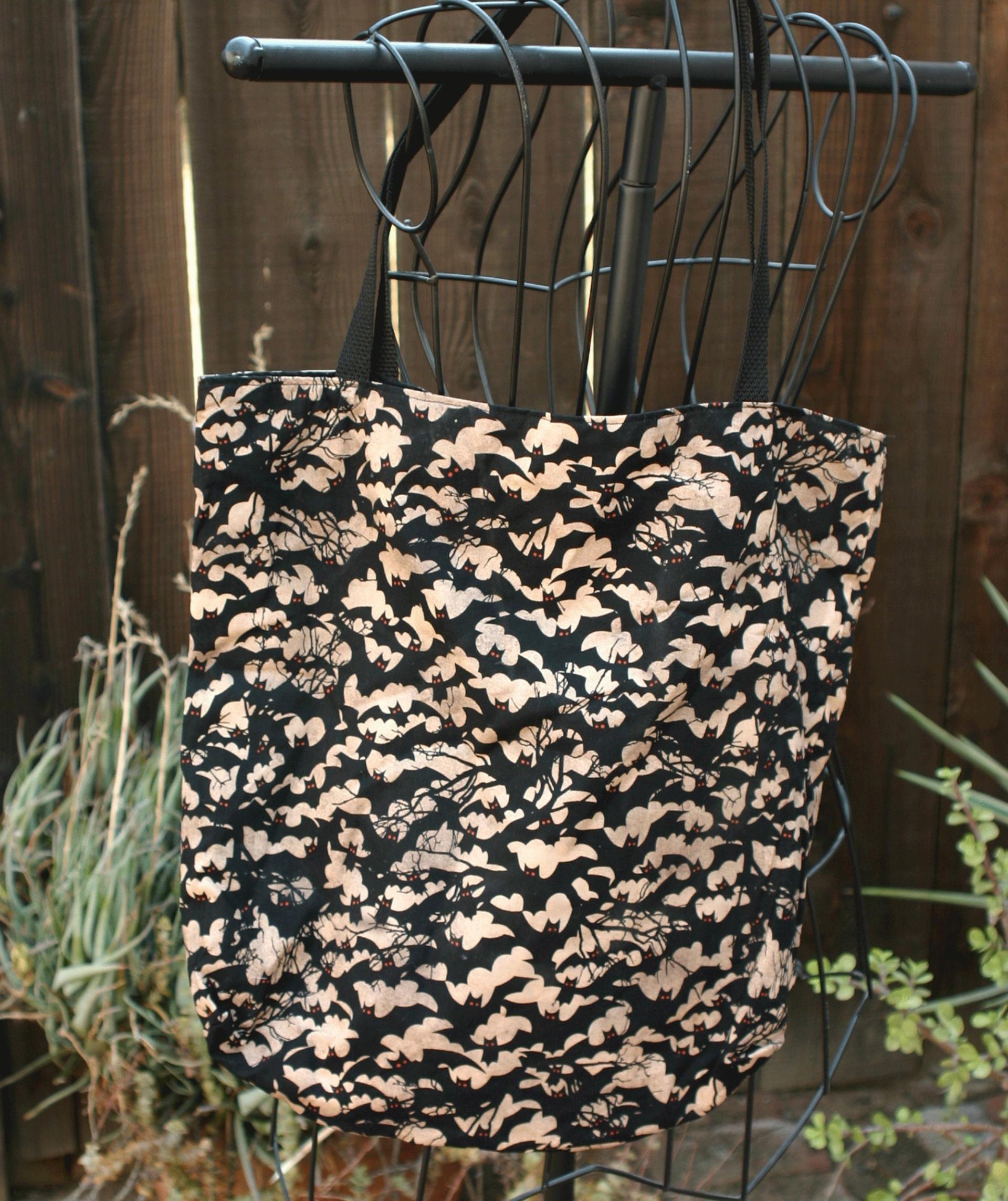 Bats Reversible Black & Tan - Shopping Tote - Grocery Bag - Reversible - Machine Washable - Sturdy Grocery Tote - Spooky
