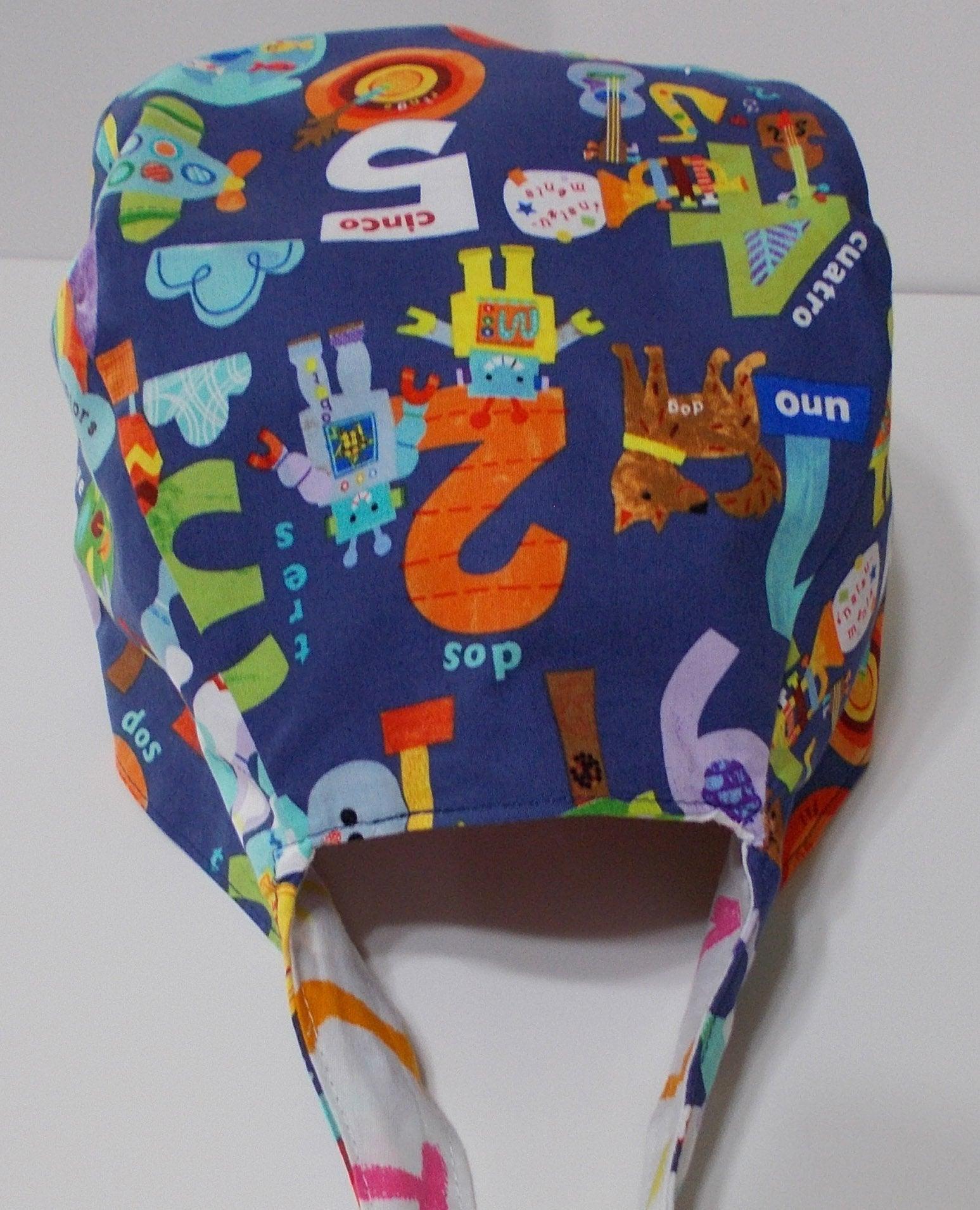 Bilingual Reversible Unisex scrub cap, tie back