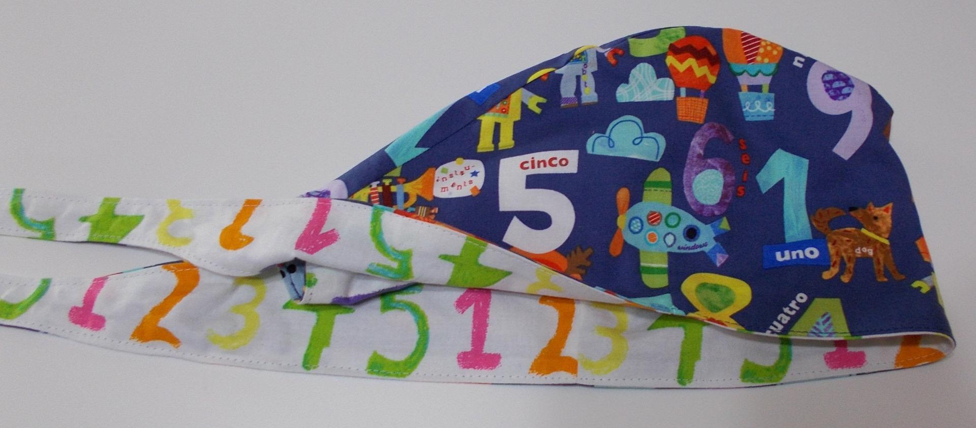 Bilingual Reversible Unisex scrub cap, tie back