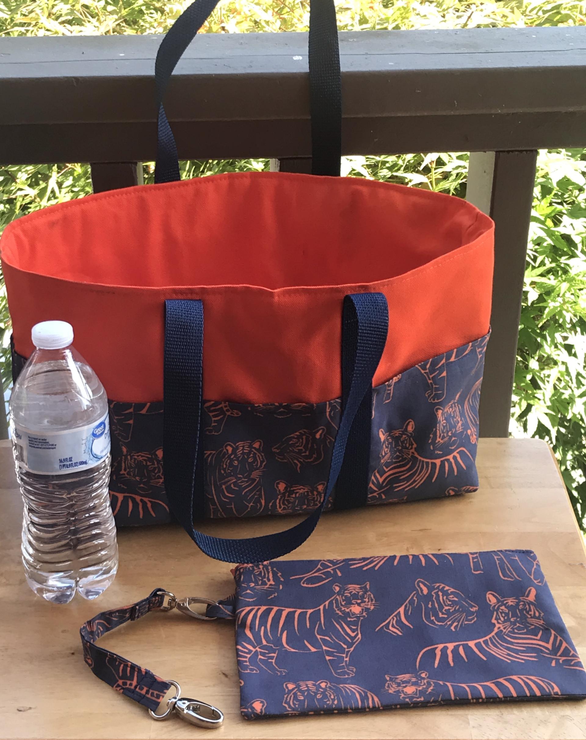 SMALL HEAVY DUTY TIGERS TOTE BAG WIH ZIPPER POUCH & FOB