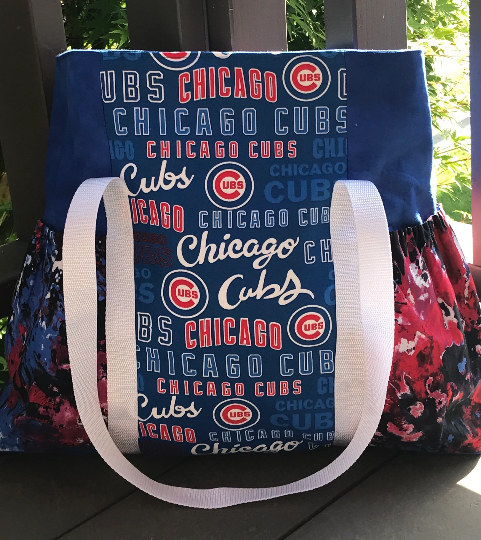 Large Sturdy Chicago Cubs Tote Bag, canvas, polypro straps, snap closure, sports team fan gift