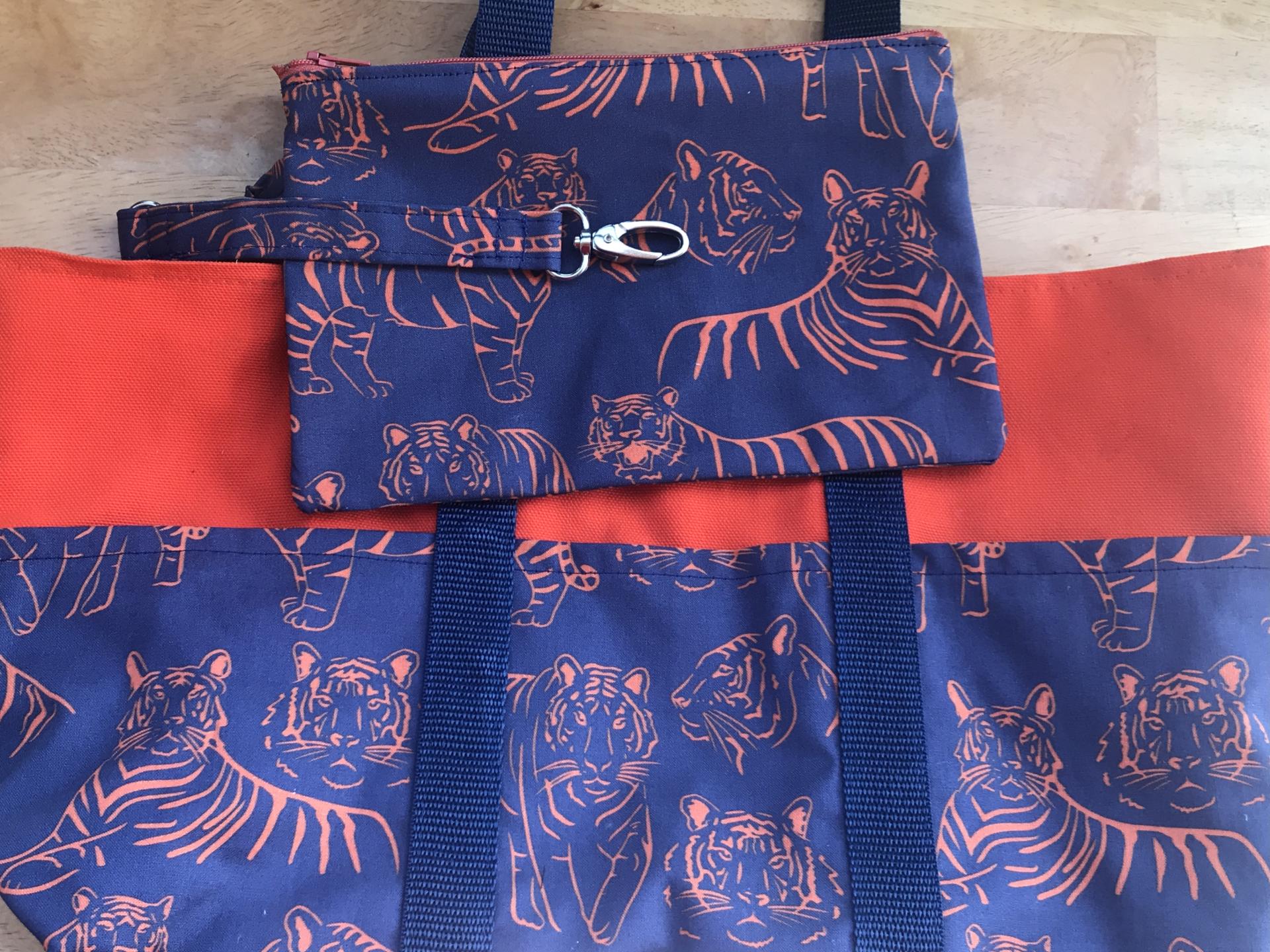 Small heavy duty Tigers tote bag wih zipper pouch & fob