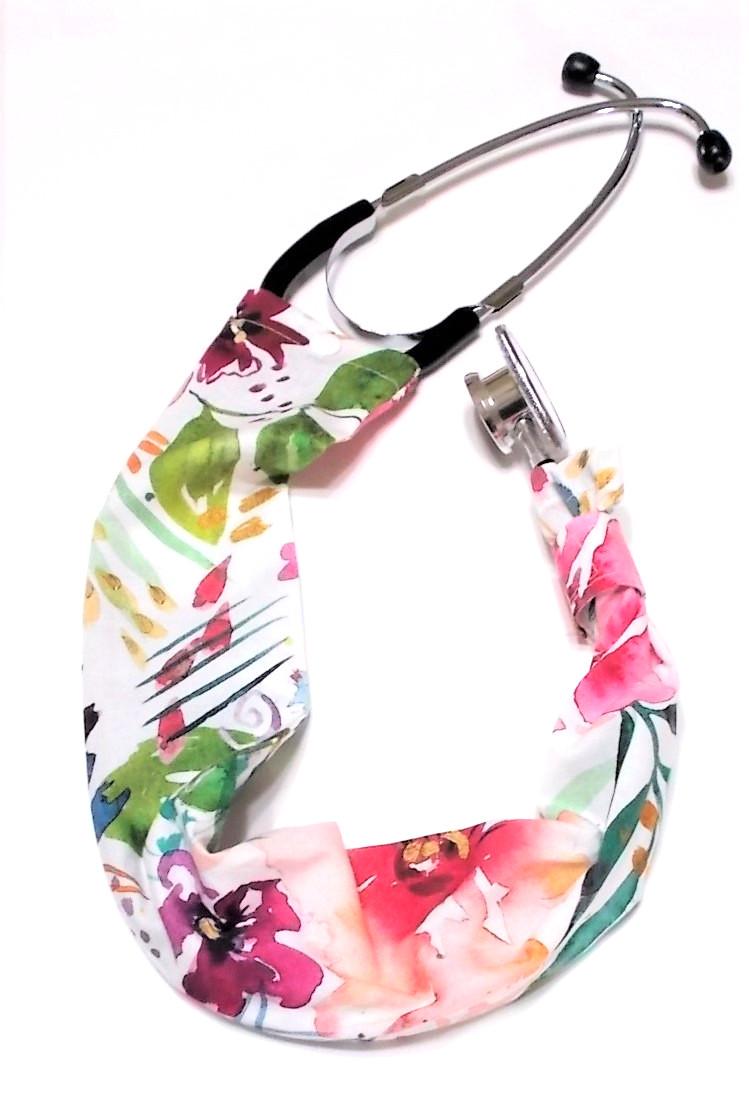 Watercolor White Floral Stethoscope cover, sleeve sock scrunchie scrunchy protec