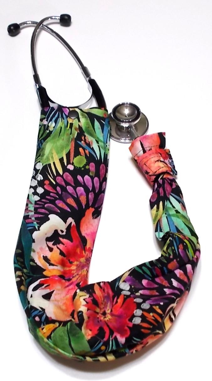 Watercolor Black Floral Stethoscope cover, sleeve sock scrunchie scrunchy protec