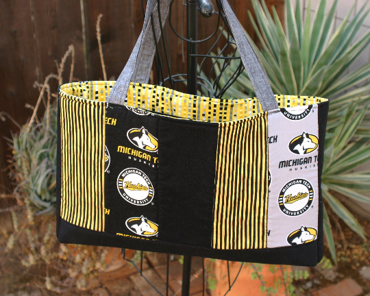 Handmade Michigan Tech University Huskies quilted tote bag