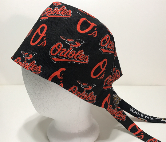 Baltimore Orioles & Ravens scrub cap, reversible, tie back, cotton, surgical skull nurse tech technician doctor medical hat Baltimore teams