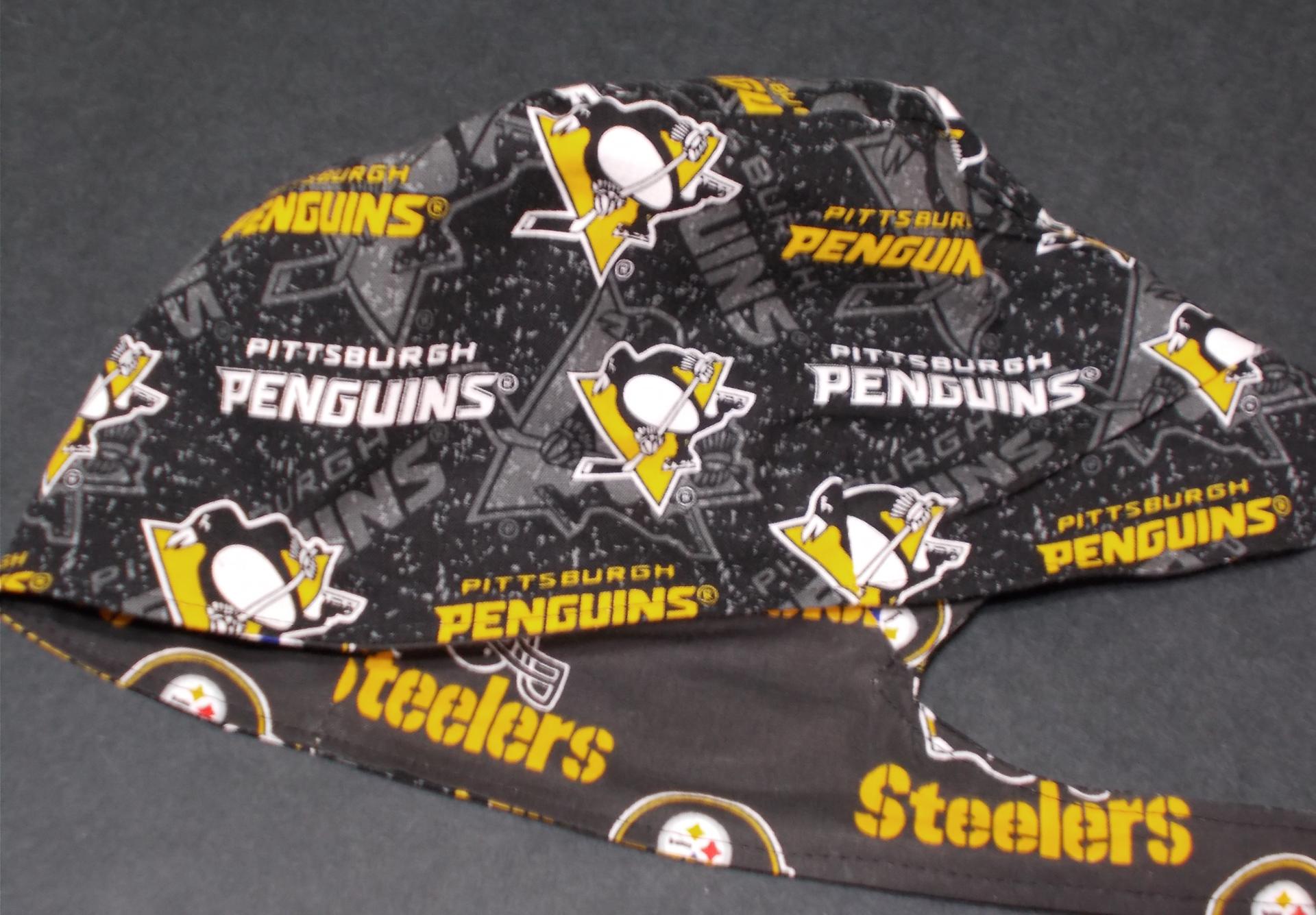 Reversible Unisex Pittsburgh Penguins & Steelers tie back scrub skull weld cap