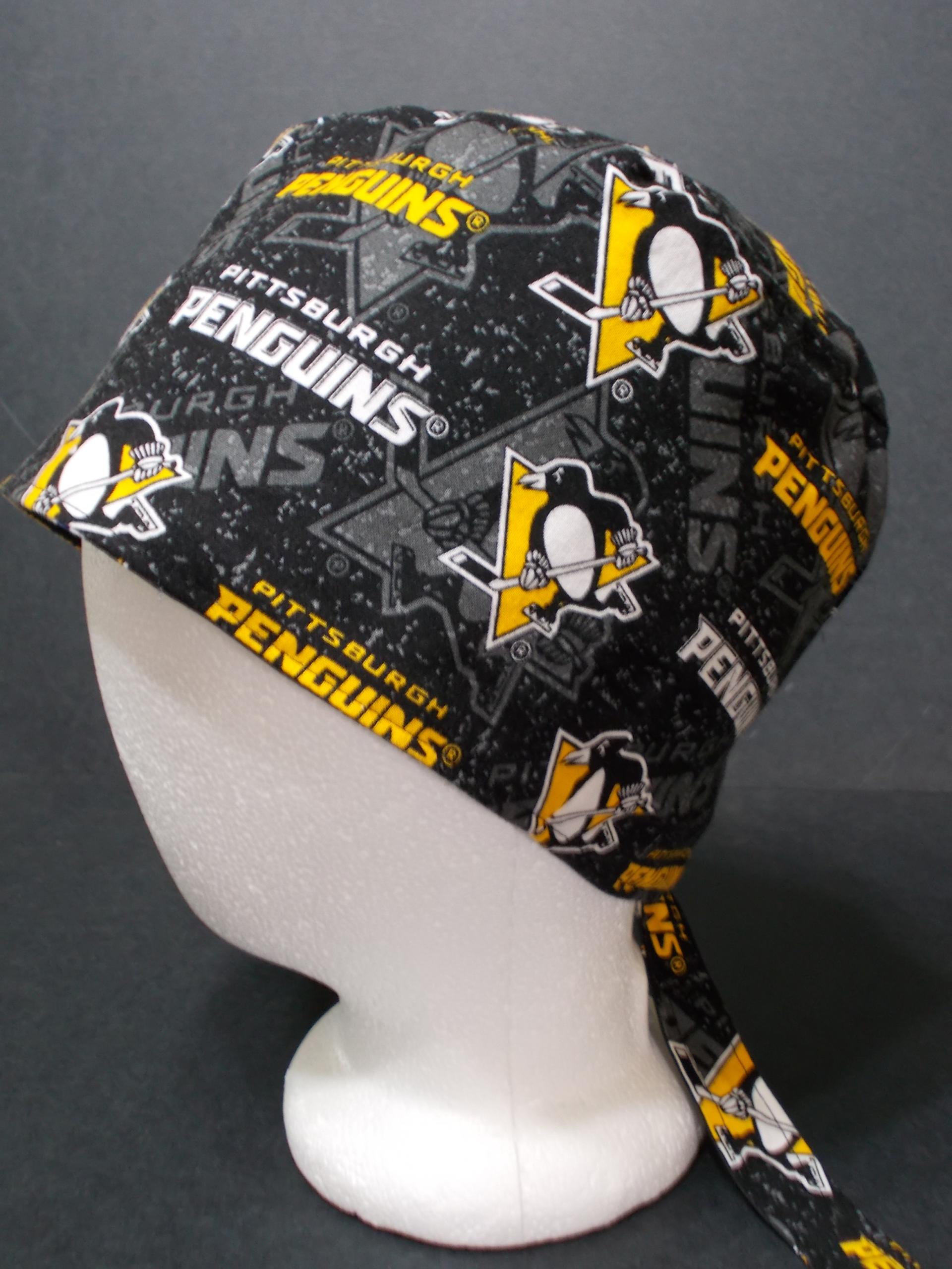 Pittsburgh Penguins Steelers scrub cap reversible tie back cotton surgical skull nurse tech technician doctor medical Pittsburgh teams