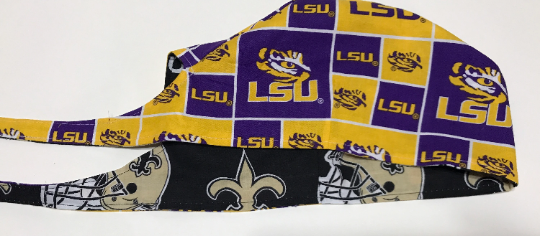 Reversible New Orleans Saints and LSU scrub cap, cotton
