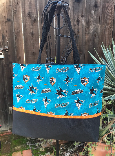 SJ San Jose Sharks tote bag, canvas bottom and lining