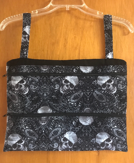 Skulls & Paisley Closet Hanger Hidden Safe Organizer 3 pockets (2 zipper), small locker space storage, skeleton, gothic, spooky, travel