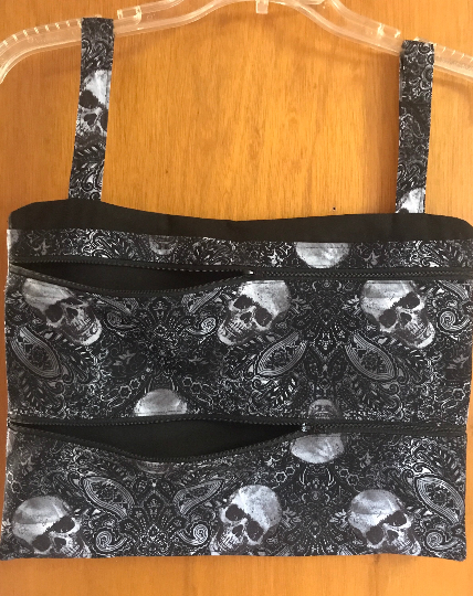 Skulls & Paisley Closet Hanger Hidden Safe Organizer 3 pockets (2 zipper), small locker space storage, skeleton, gothic, spooky, travel