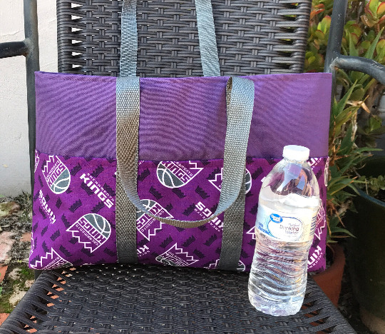 Sacramento Kings handmade tote bag, water bottle to show scale (not included)