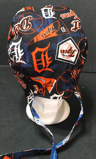 Reversible Unisex Detroit Tigers and Lions scrub cap, tie back