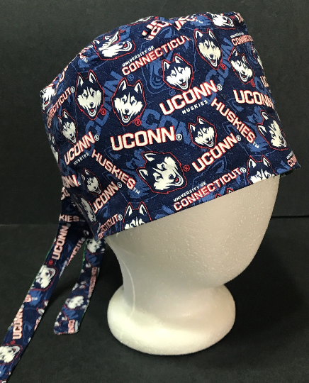 Reversible Unisex Hartford Whalers and UConn Huskies scrub cap, tie back