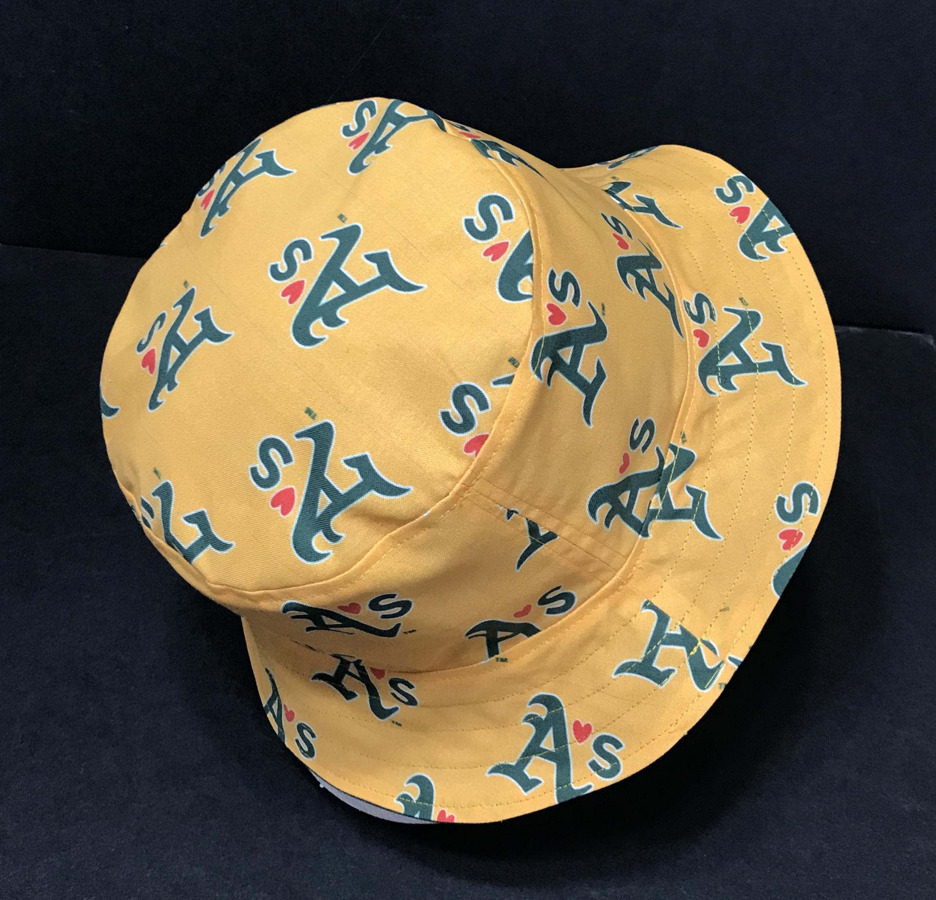 Oakland A’s Theme Bucket Hat, Golden Yellow, Reversible, Unisex Adult Sizes S-XXL, cotton, fishing hat, sun hat, floppy hat