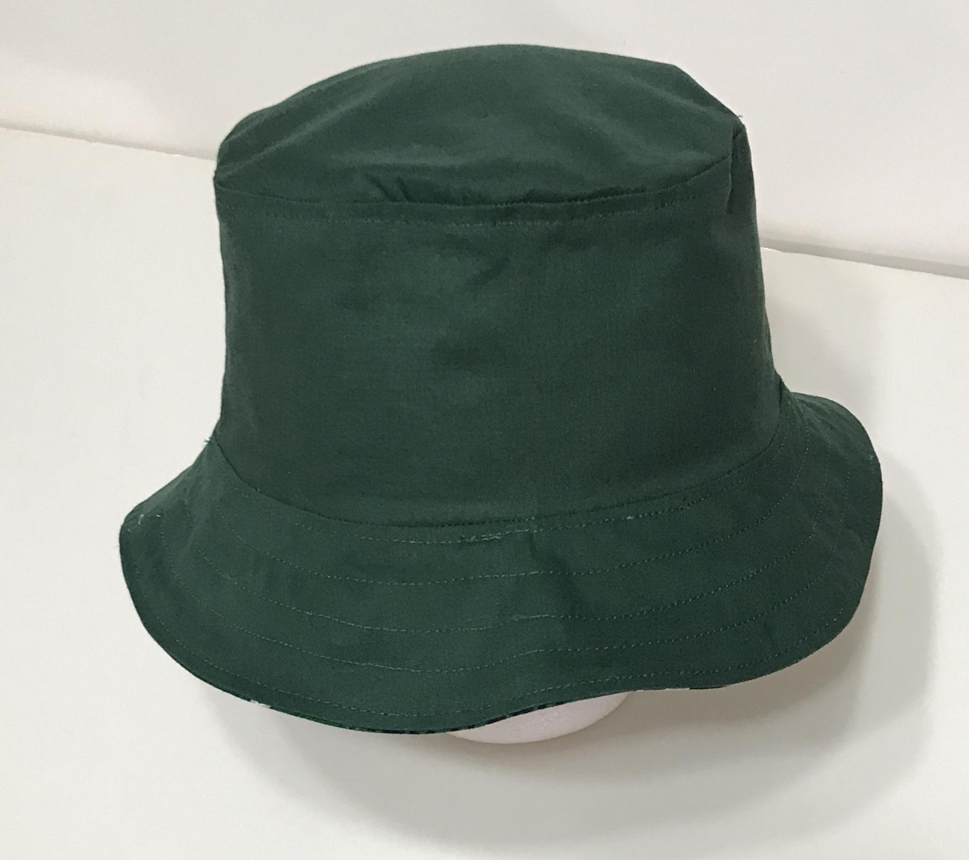 Front top view, solid green reverse side of Hartford Whalers bucket hat, handmade