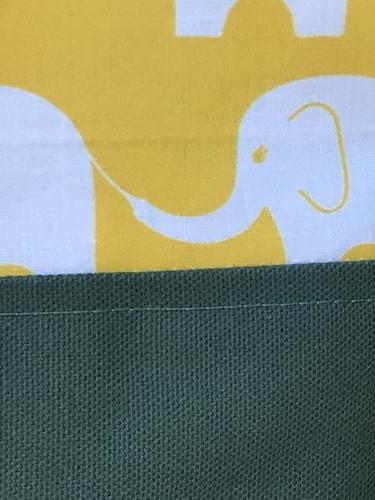 Tote bag, canvas bottom, white elephants on yellow, magnetic snap, one pocket