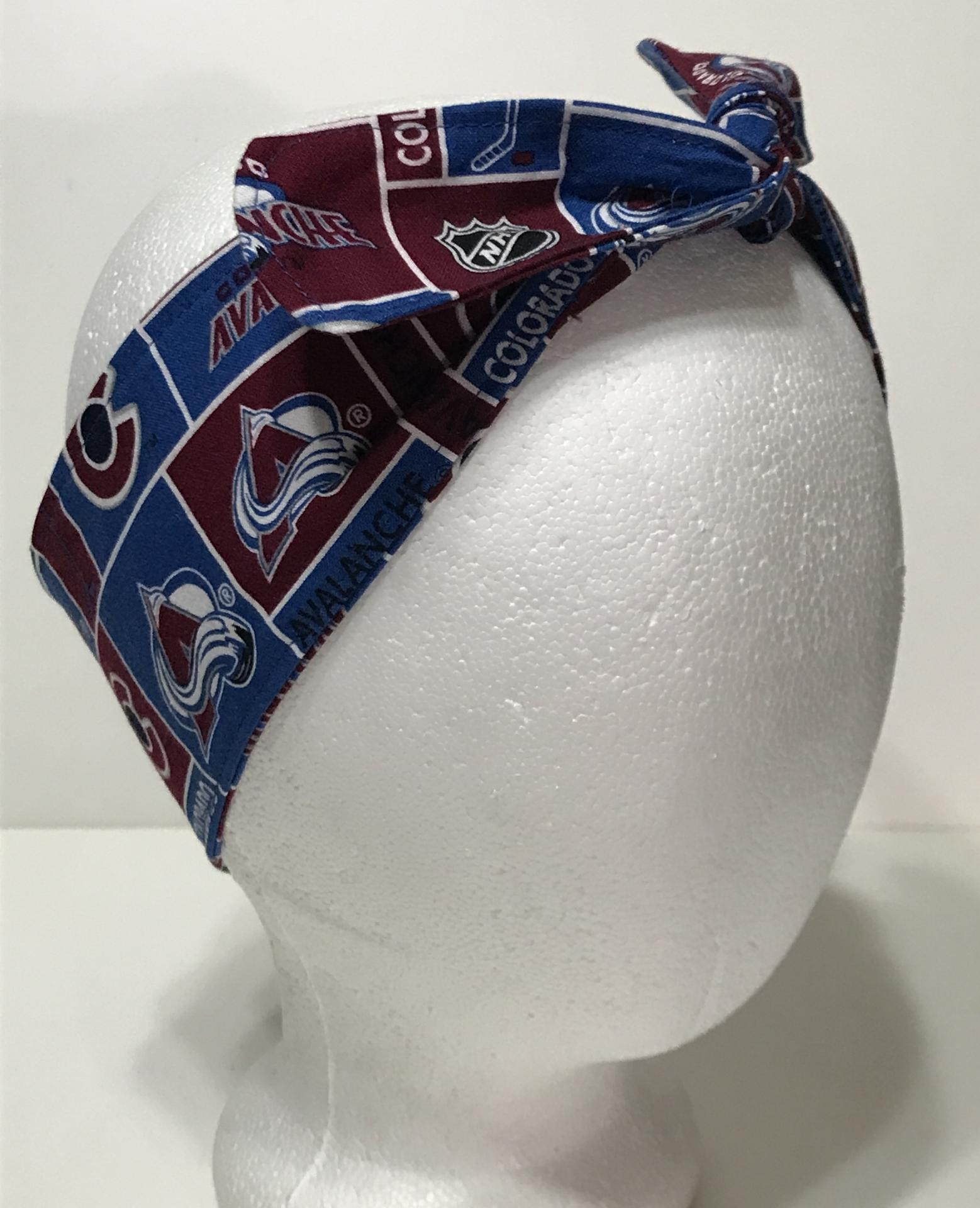 3” wide Colorado Avalanche headband, self tie, hair wrap, pin up style, hair tie, scarf, bandana, retro style, rockabilly, hockey, handmade