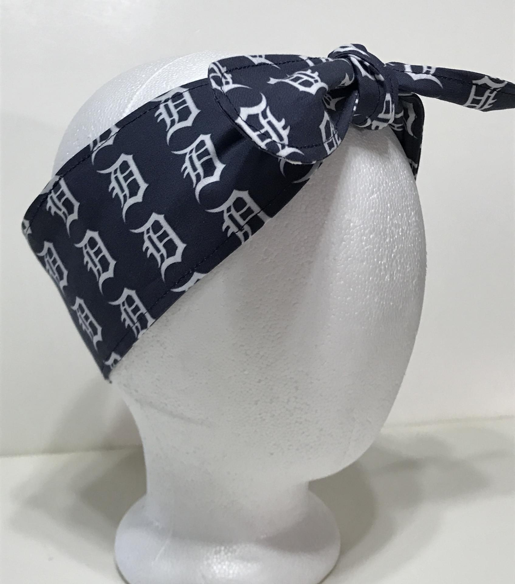 3” wide Old English D head tie, hair wrap, headband, pin up, self tie, scarf, neckerchief, retro, rockabilly, Detroit, no wire