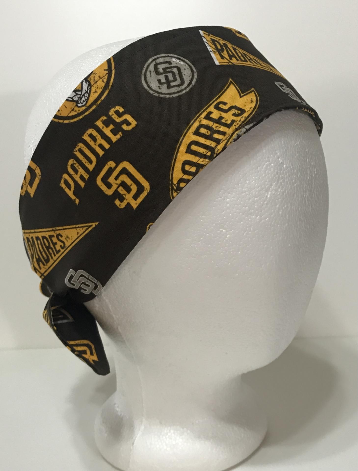 3” wide San Diego Padres headband, self tie, hair wrap, head wrap, pin up style, scarf, bandana, retro style, rockabilly, baseball, handmade