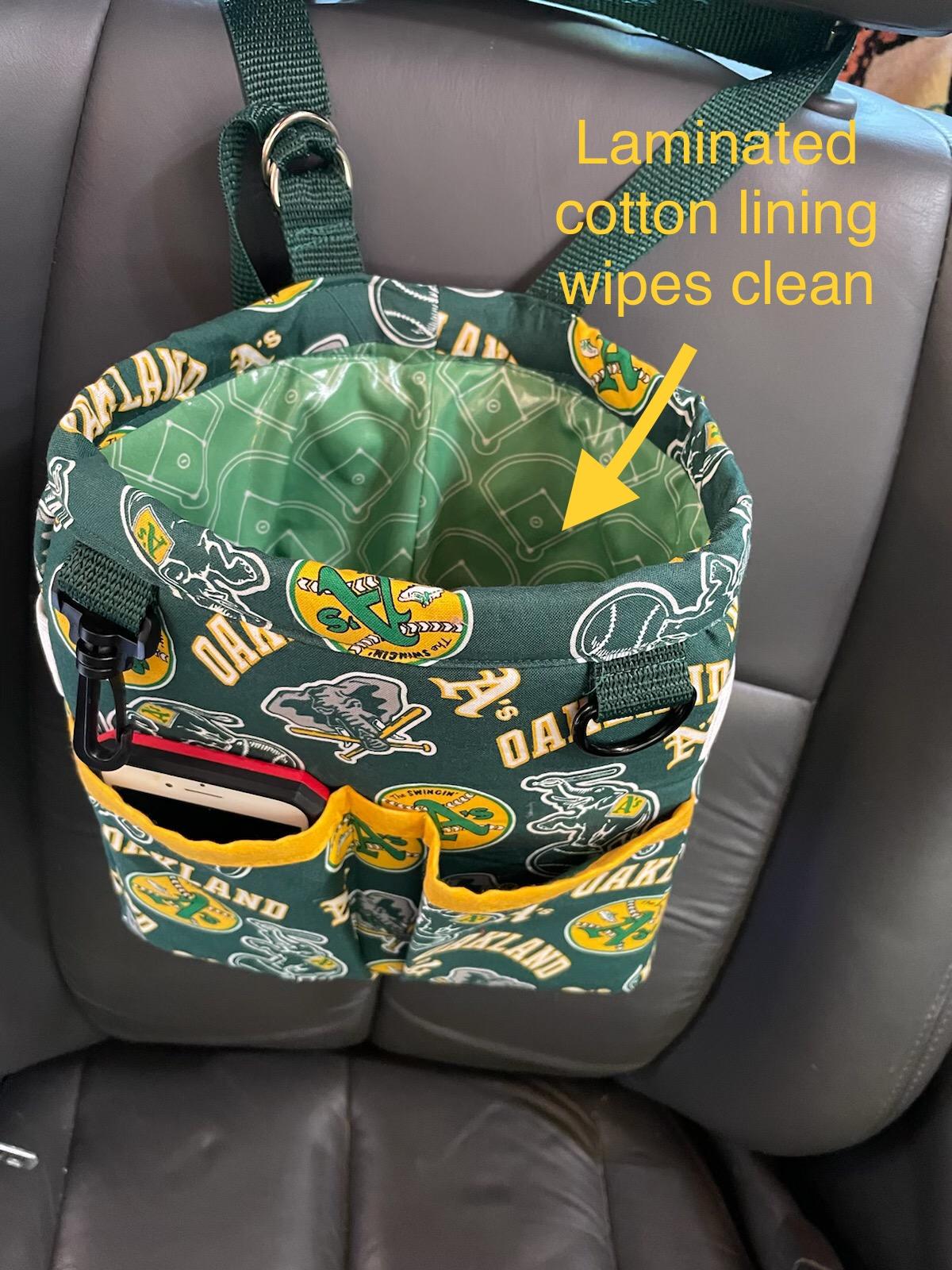 Swingin' A's Car Caddy Storage Waste Bin, Vehicle Organizer, Oakland Athletics baseball fan driver gift, auto accessory, trash bag, handmade