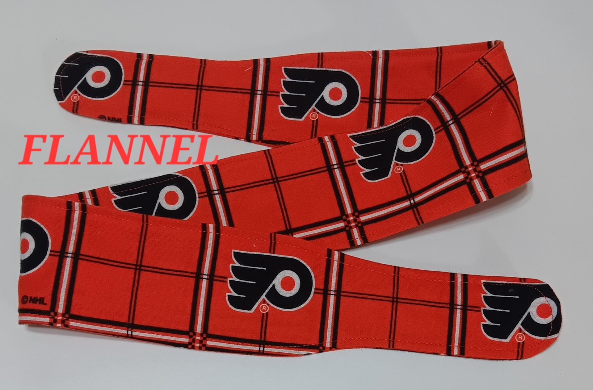 FLANNEL 3” wide Philadelphia Flyers hair tie, hair wrap, headband, pin up, self tie, scarf, neckerchief, retro, rockabilly, handmade