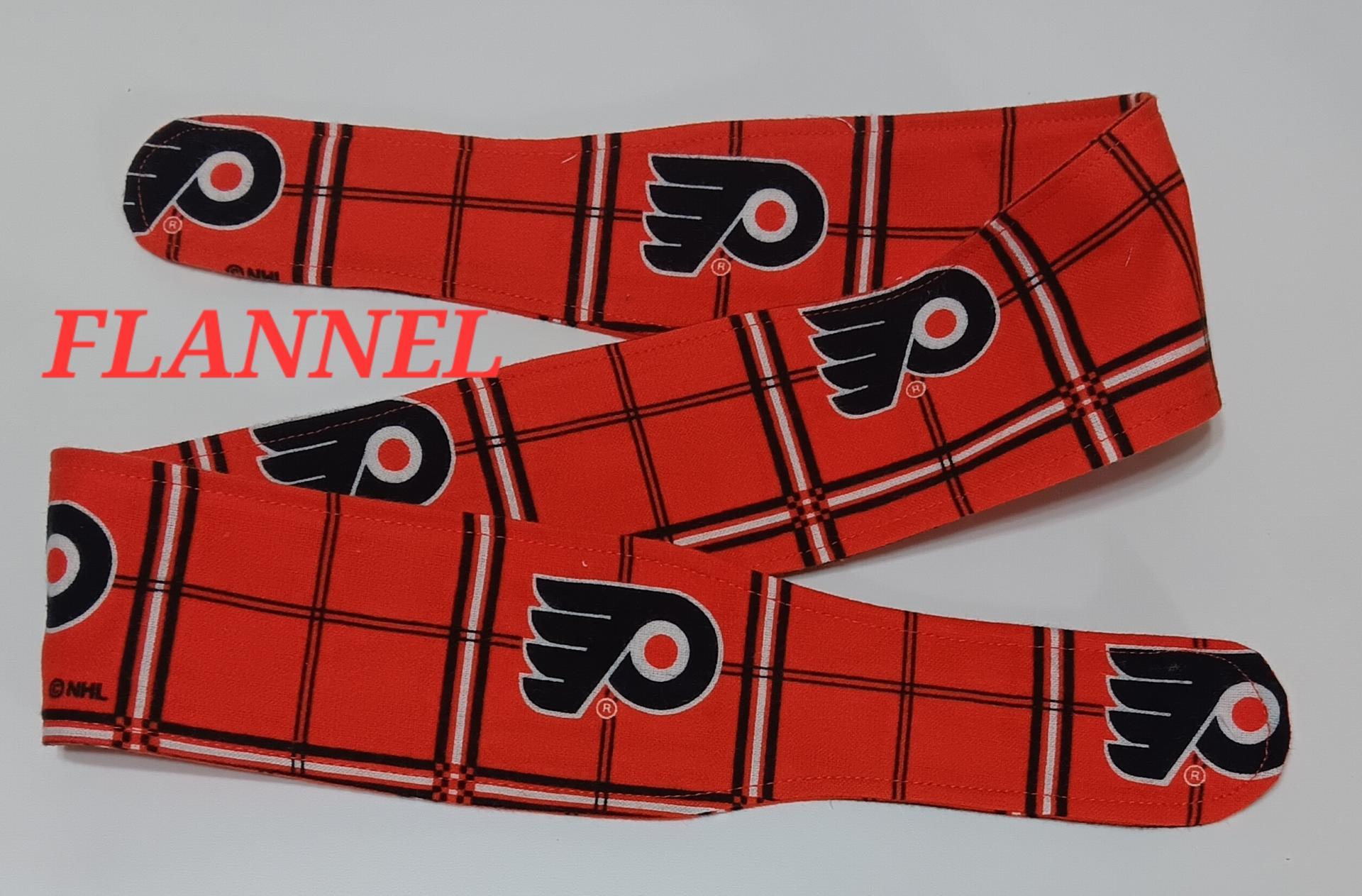 FLANNEL 3” wide Philadelphia Flyers headband, self tie, hair wrap, hair tie, pin up style, scarf, bandana, retro, rockabilly, handmade