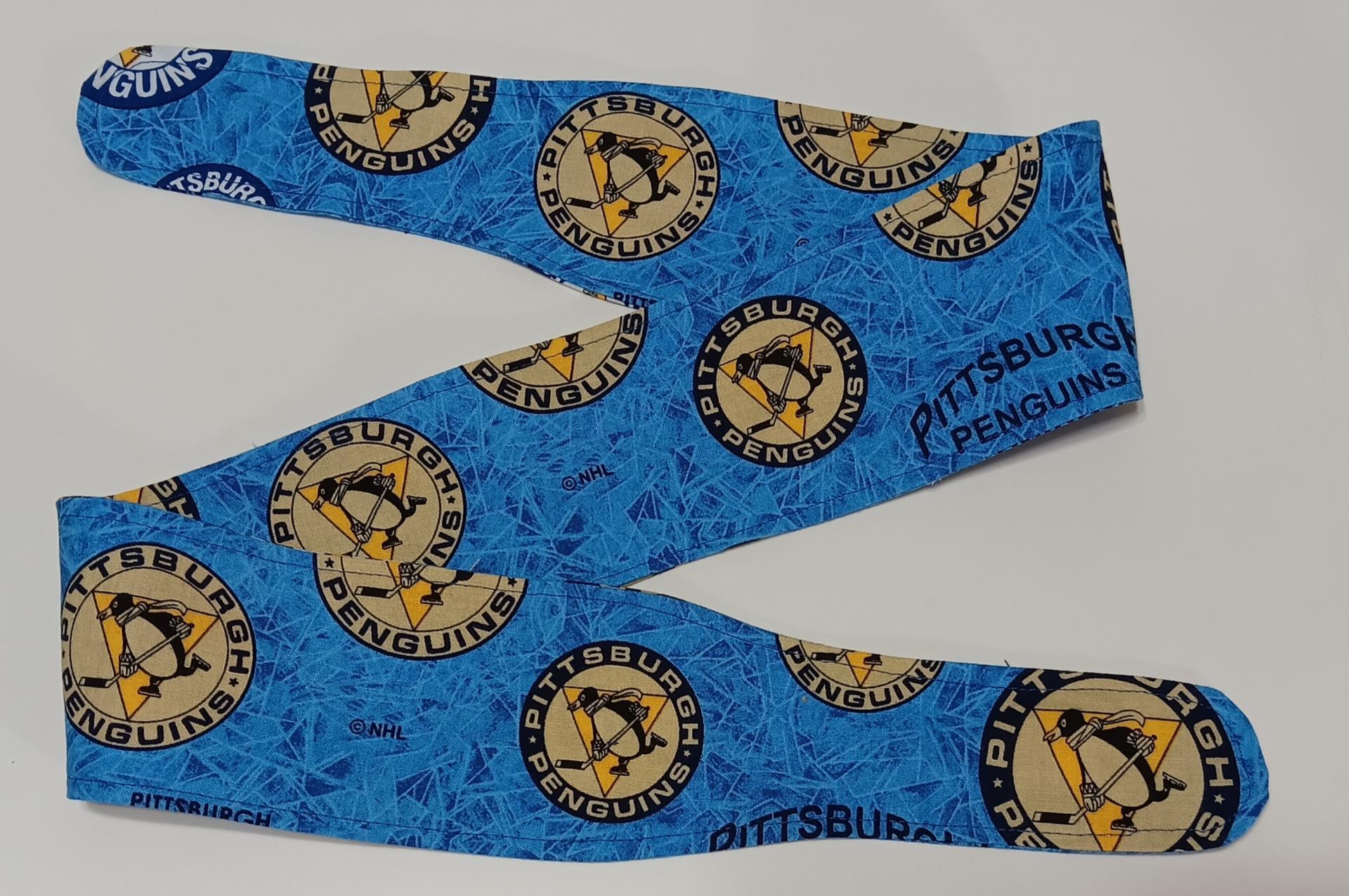 3” wide Pittsburgh Penguins blue throwback headnabd, self tie, hair tie, pin up style, scarf, bandana, retro style, rockabilly, handmade