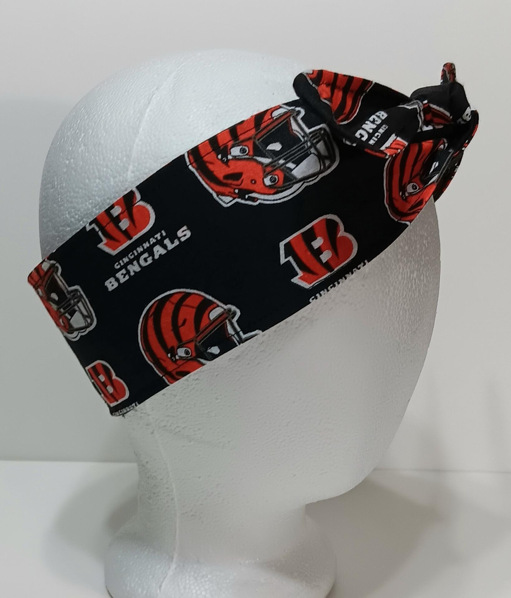 3” wide Cincinnati Bengals headband, self tie, pin up style, hair tie, scarf, bandana, retro style, rockabilly, handmade