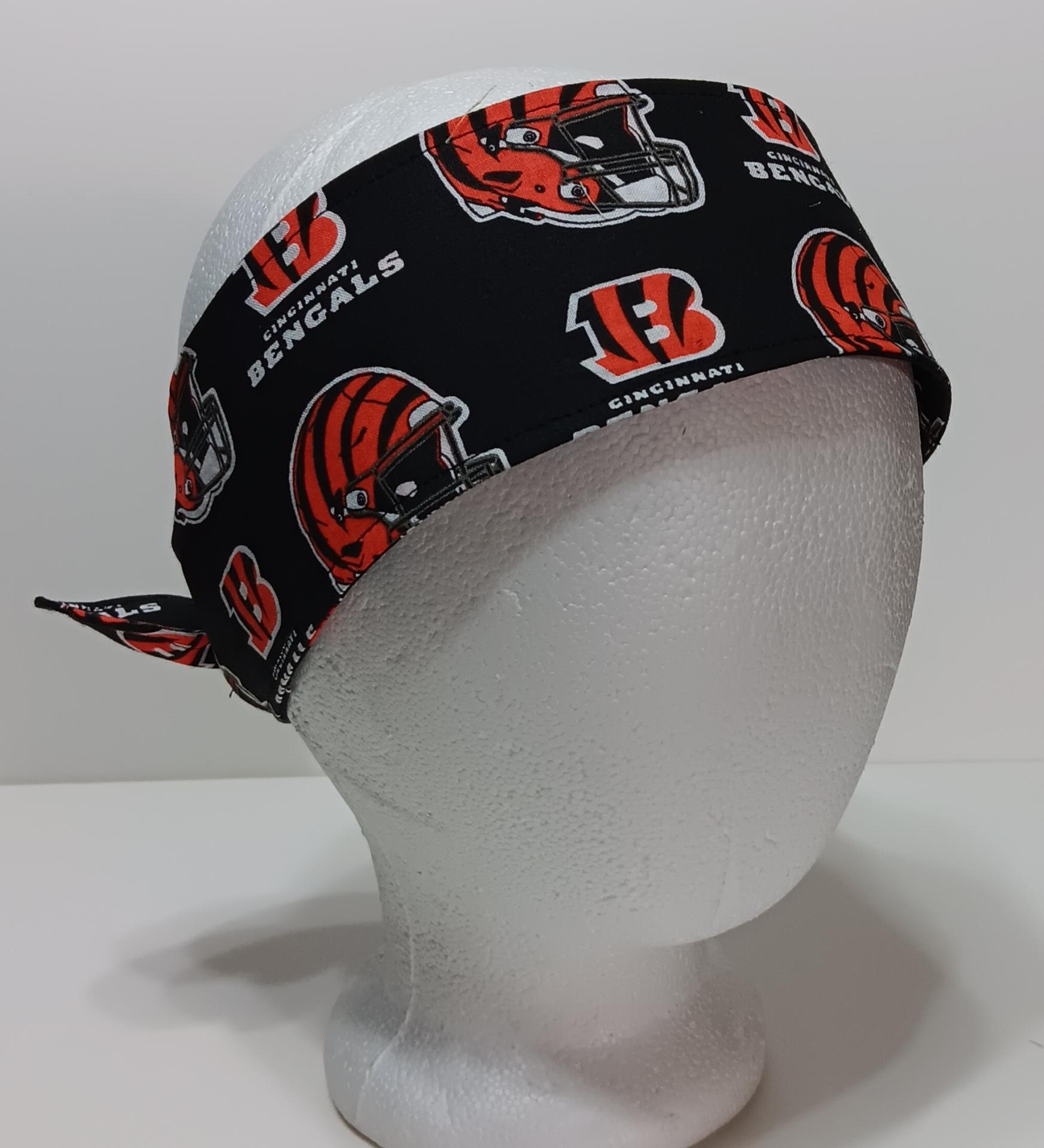 3” wide Cincinnati Bengals headband, self tie, pin up style, hair tie, scarf, bandana, retro style, rockabilly, handmade