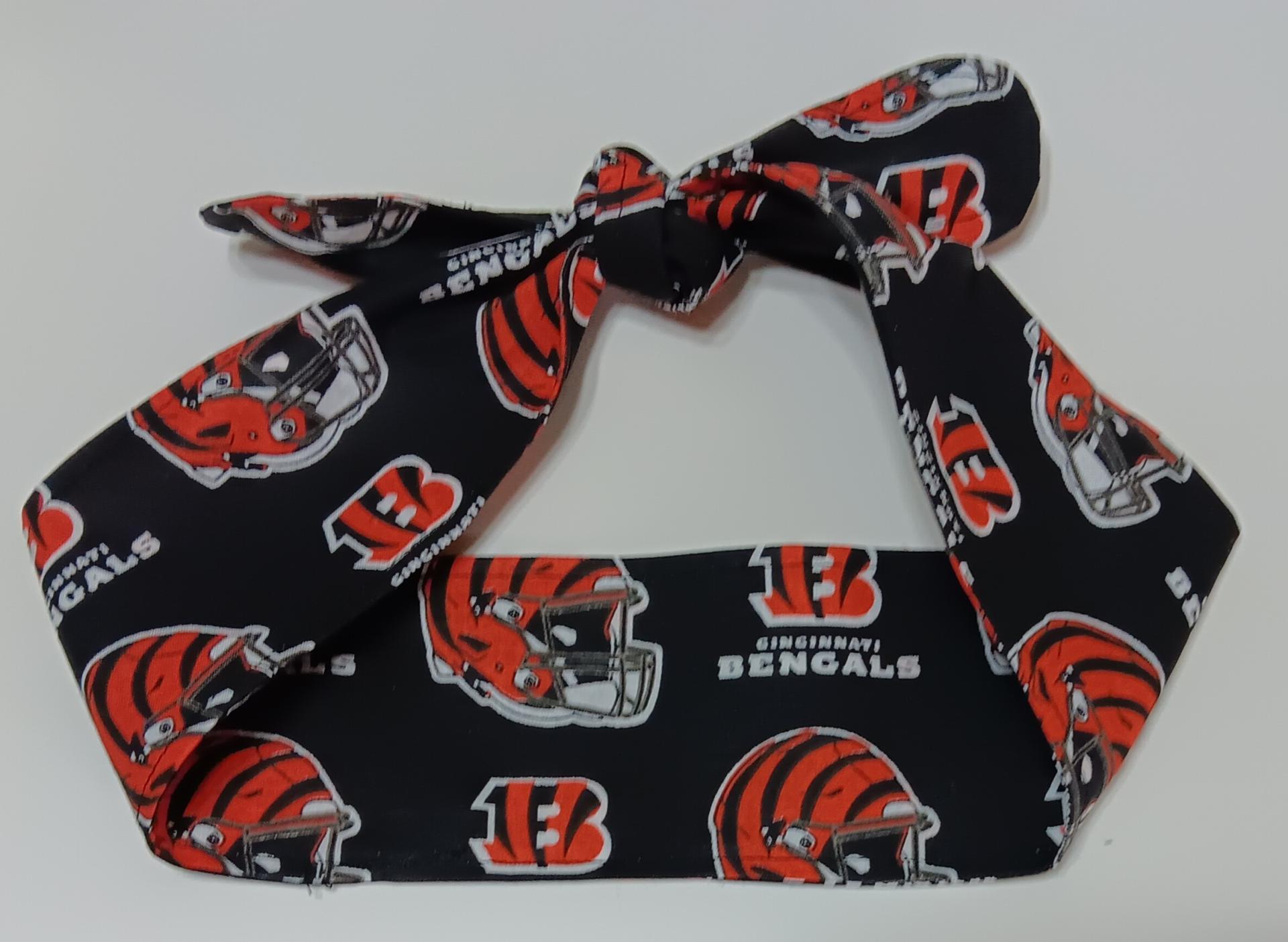 3” wide Cincinnati Bengals headband, self tie, pin up style, hair tie, scarf, bandana, retro style, rockabilly, handmade