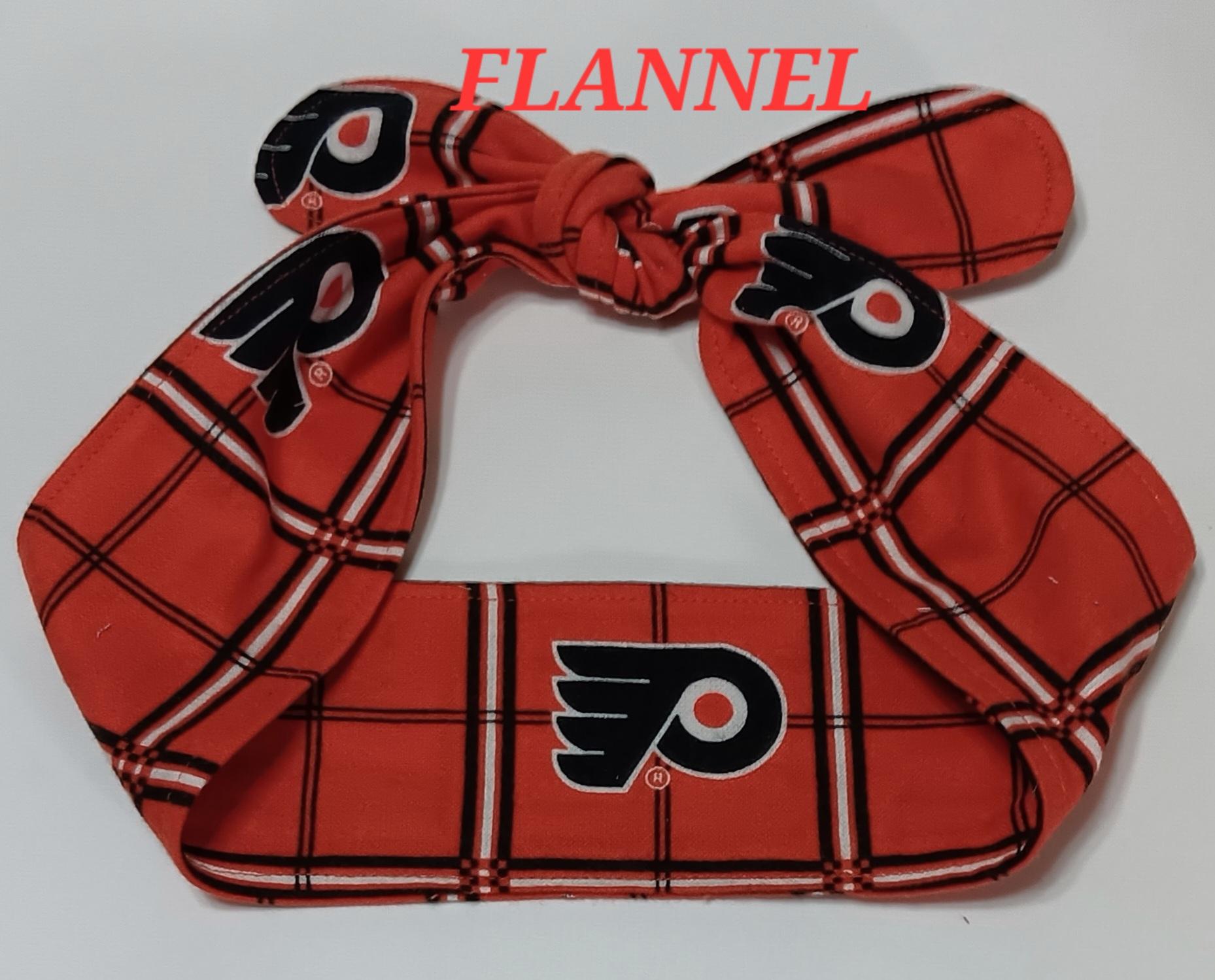 FLANNEL 3” wide Philadelphia Flyers headband, self tie, hair wrap, hair tie, pin up style, scarf, bandana, retro, rockabilly, handmade