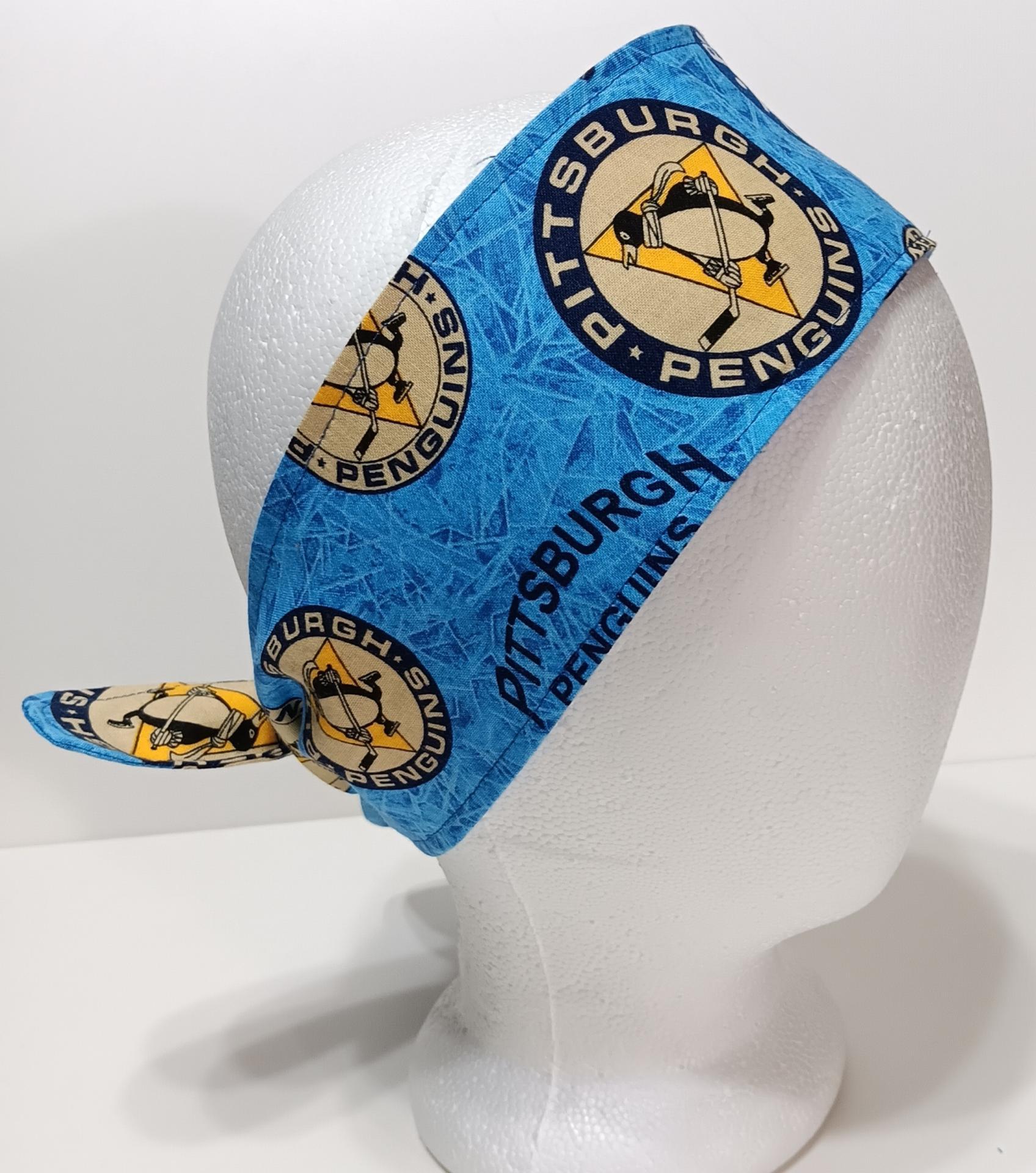 3” wide Pittsburgh Penguins blue throwback headnabd, self tie, hair tie, pin up style, scarf, bandana, retro style, rockabilly, handmade