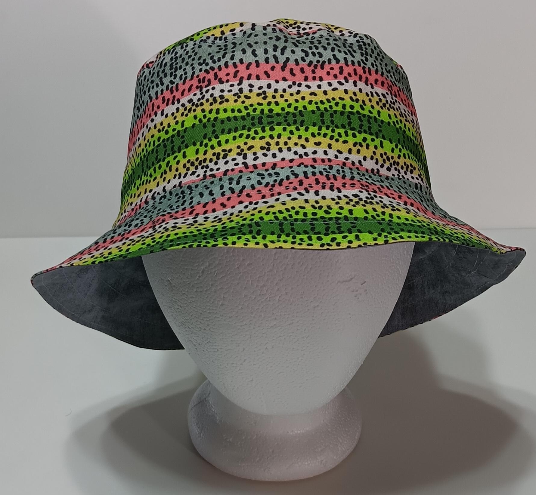 Trout Fishing Theme Bucket Hat, Fly Fishing, Reversible, Sizes S-XXL, summer hat, fishing hat, ponytail hat, sun hat, floppy hat