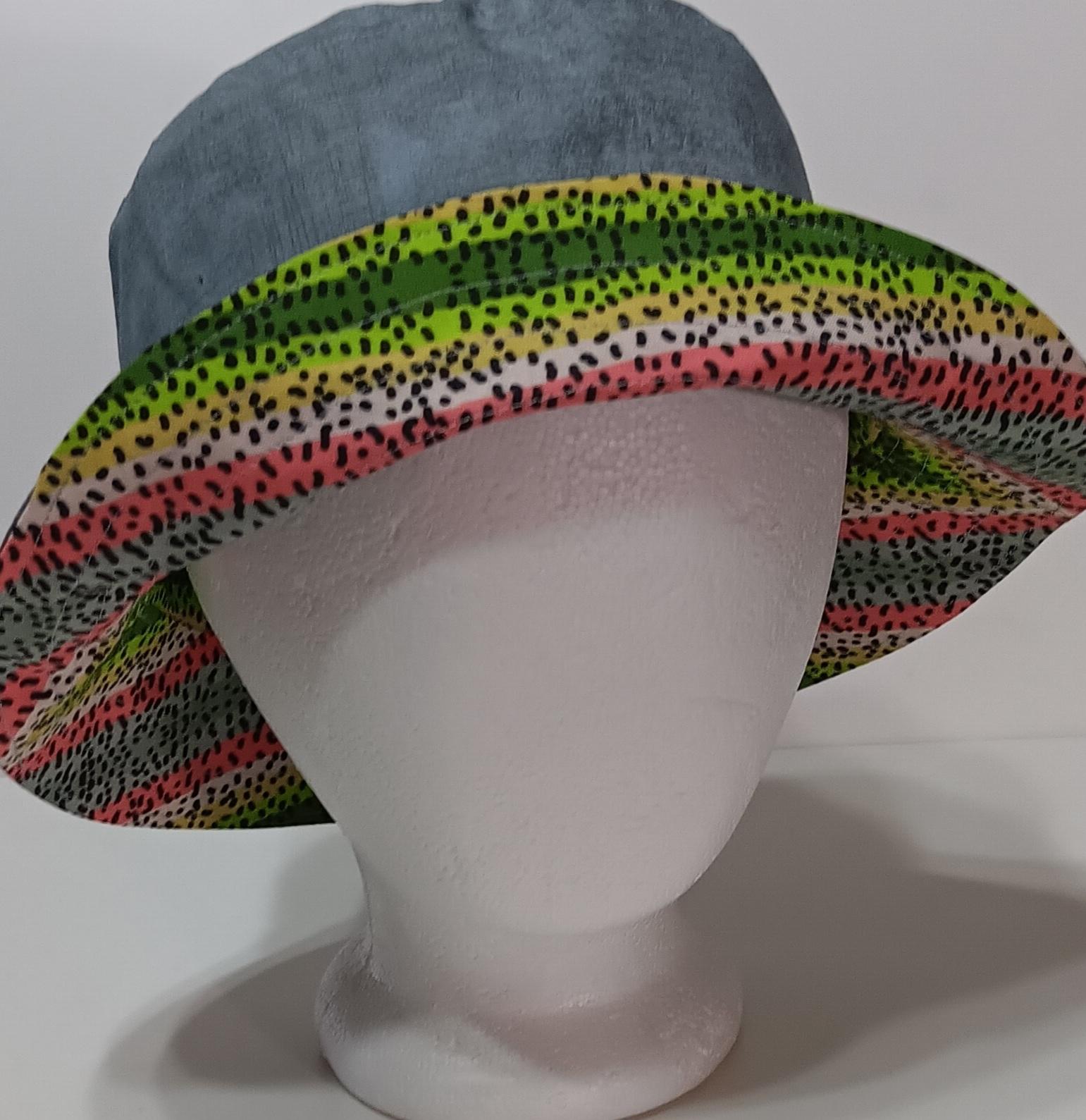 Trout Fishing Theme Bucket Hat, Fly Fishing, Reversible, Sizes S-XXL, summer hat, fishing hat, ponytail hat, sun hat, floppy hat