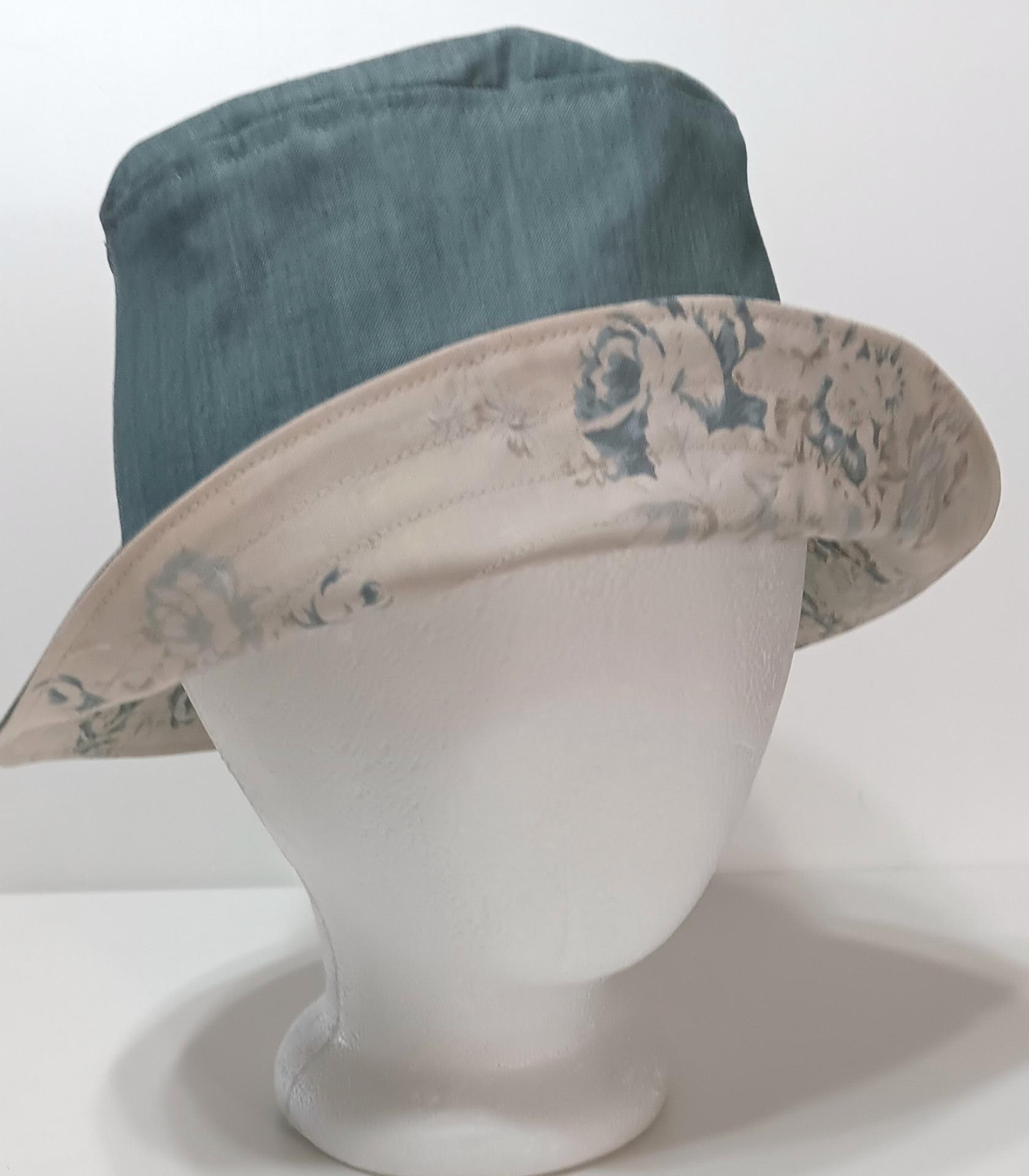 Reversible Blue & Beige Floral Bucket Hat, neutral color, S-XXL, floppy hat, gift for her, ponytail hat, sun hat