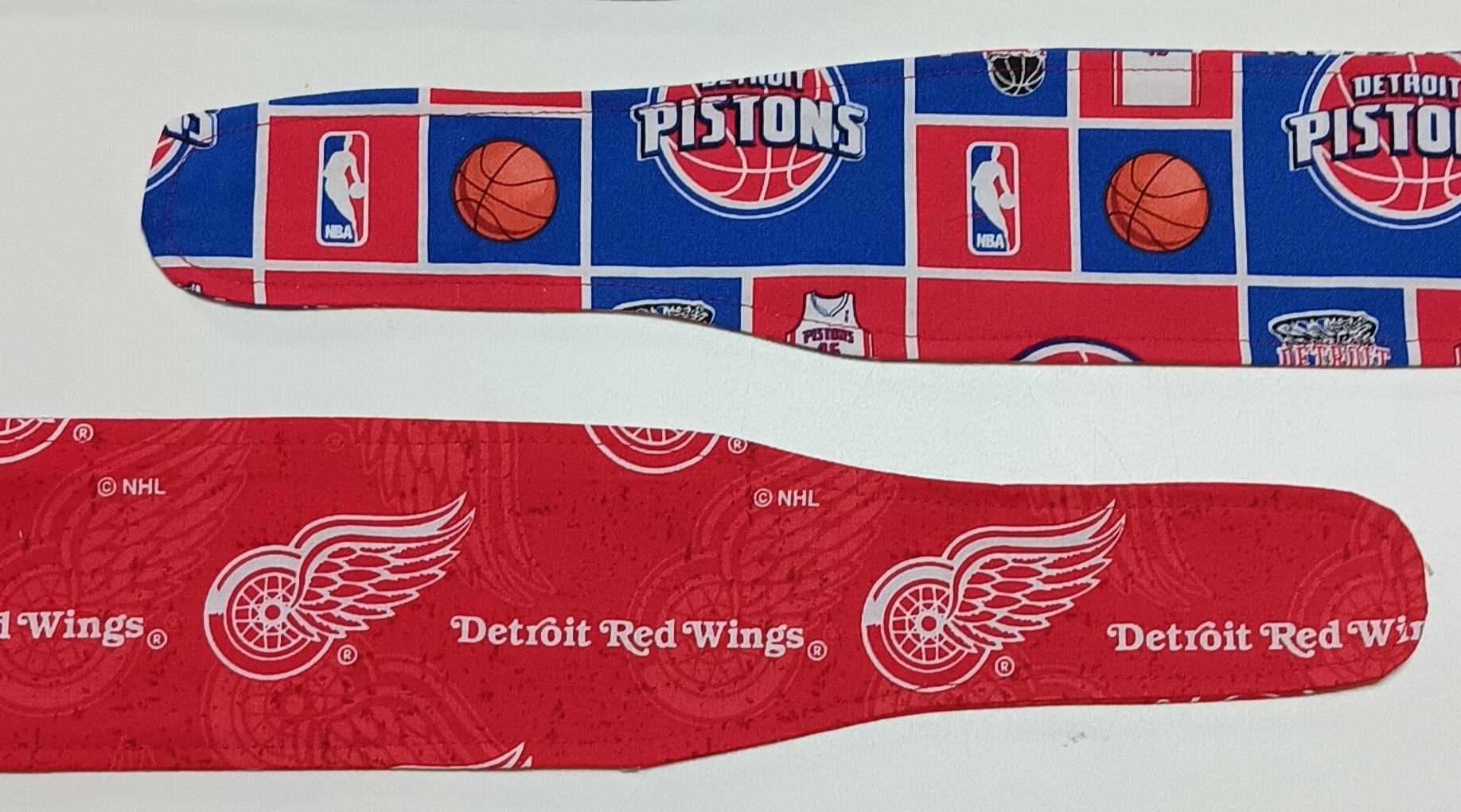 3” Wide Detroit and Michigan sports teams headbands, hair ties, scarf, Tigers, Pistons, Red Wings, handmade