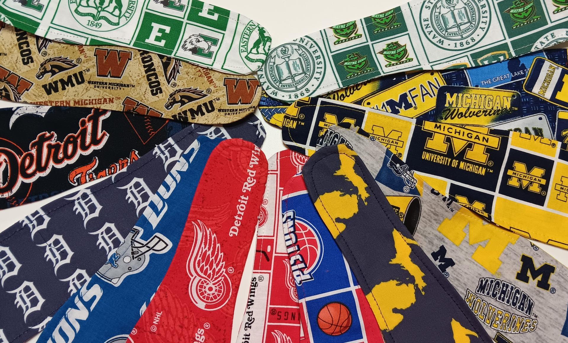3” Wide Detroit / Michigan sports teams headbands, hair ties, scarf, Tigers, Lions, Pistons, Red Wings, handmade