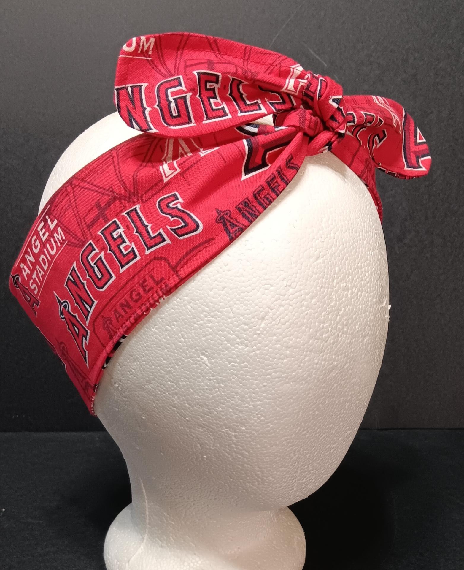 3” Wide Los Angeles Anaheim Angels headband, handmade, hair tie, scarf, pin up style, hair wrap, retro, rockabilly, neck scarf