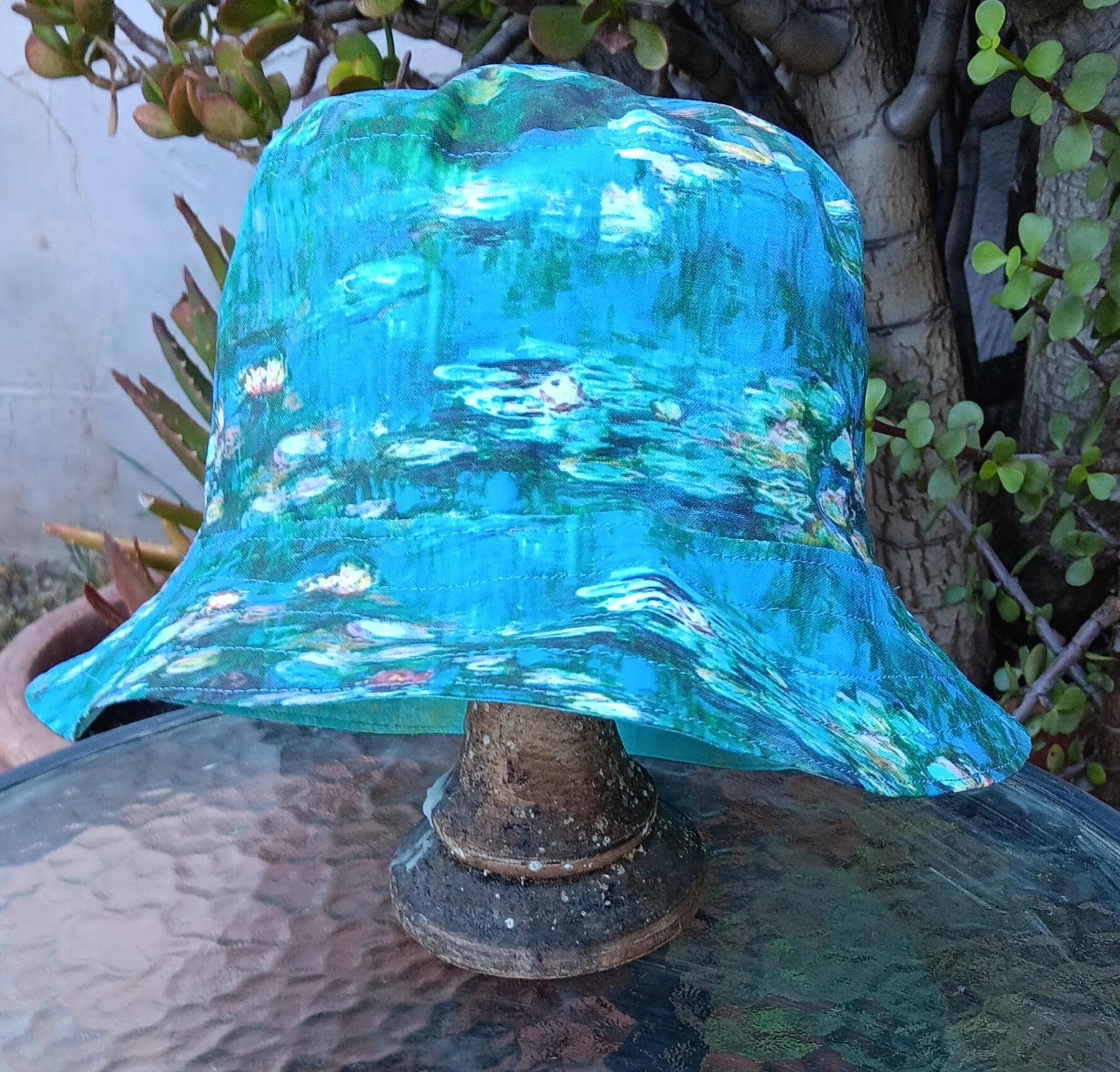 Monet Water Lilies Bucket Hat, Reversible, Size Medium, hat for beach, vacation, gardening, boating, fishing, travel