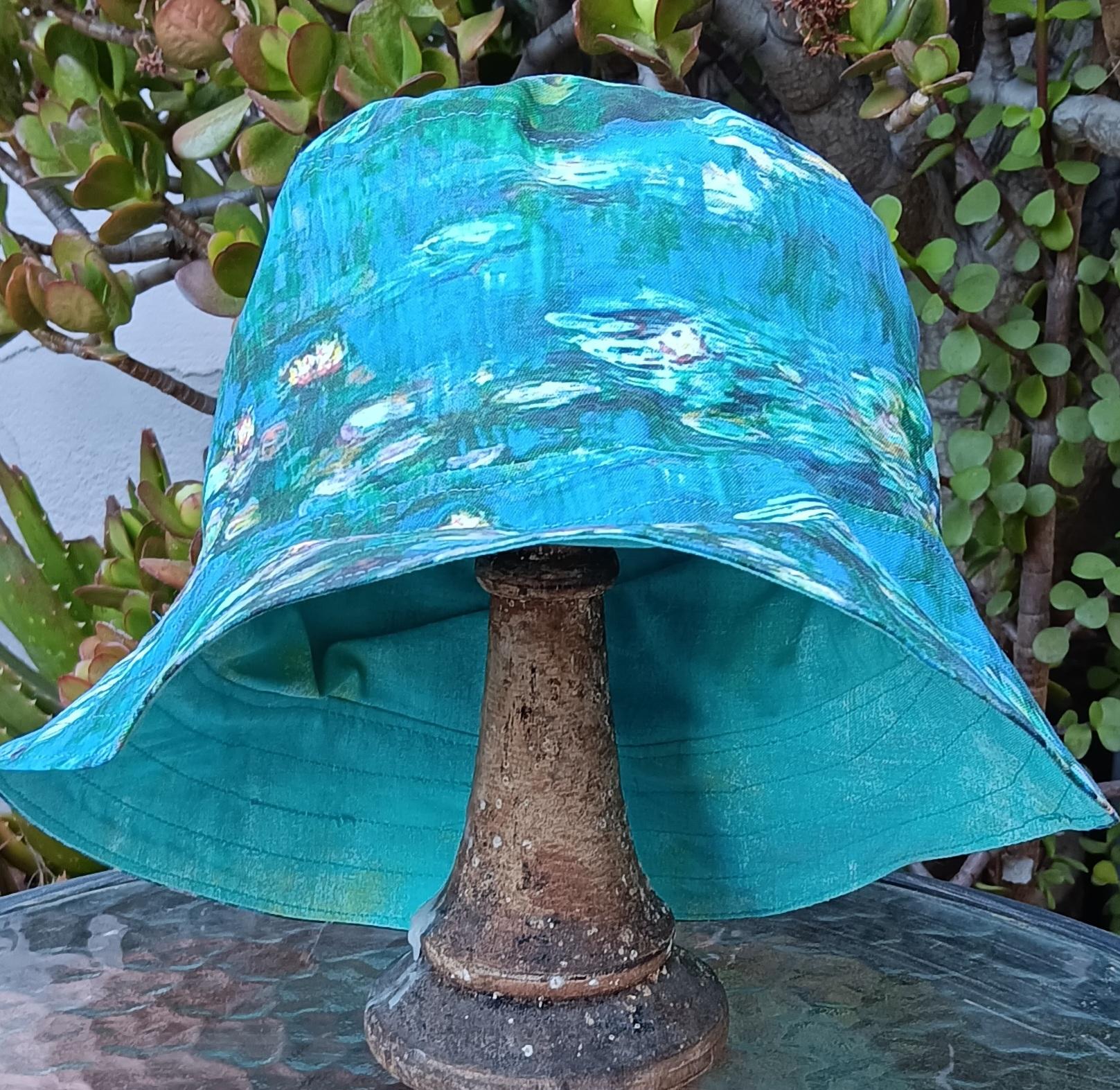 Monet Water Lilies Bucket Hat, Reversible, Size Medium, hat for beach, vacation, gardening, boating, fishing, travel