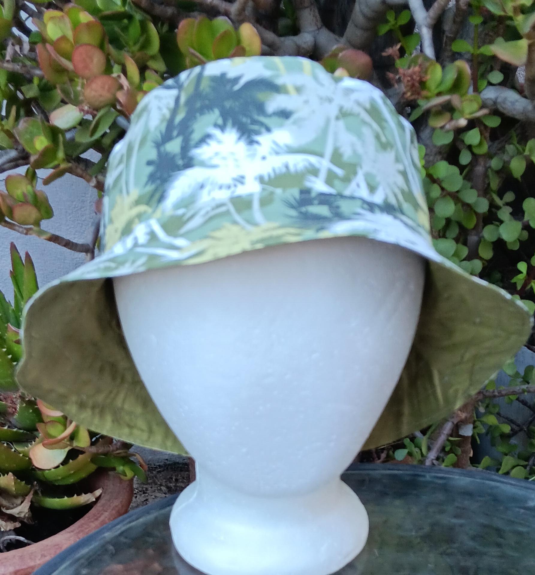 Tropical Theme Bucket Hat, Palm Trees Camouflage, Size Large, floppy hat, fishing hat, sun hat, beach hat, Hawaiian resort cruise vacation hat