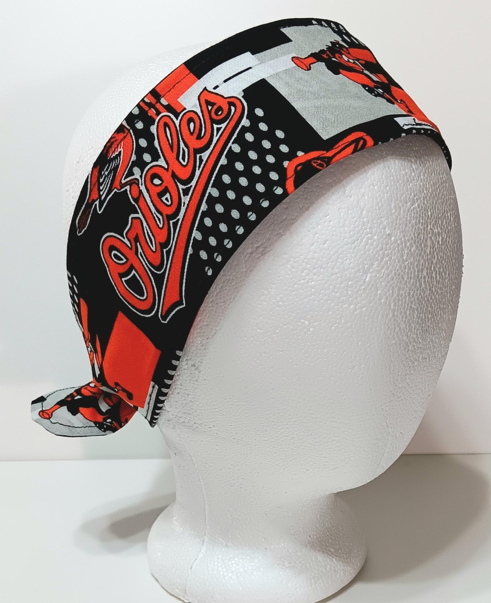 3” wide Baltimore Orioles self tie fabric headband, black, white & orange modern print, hair tie, hair wrap, pin up style, scarf, rockabilly style, handmade