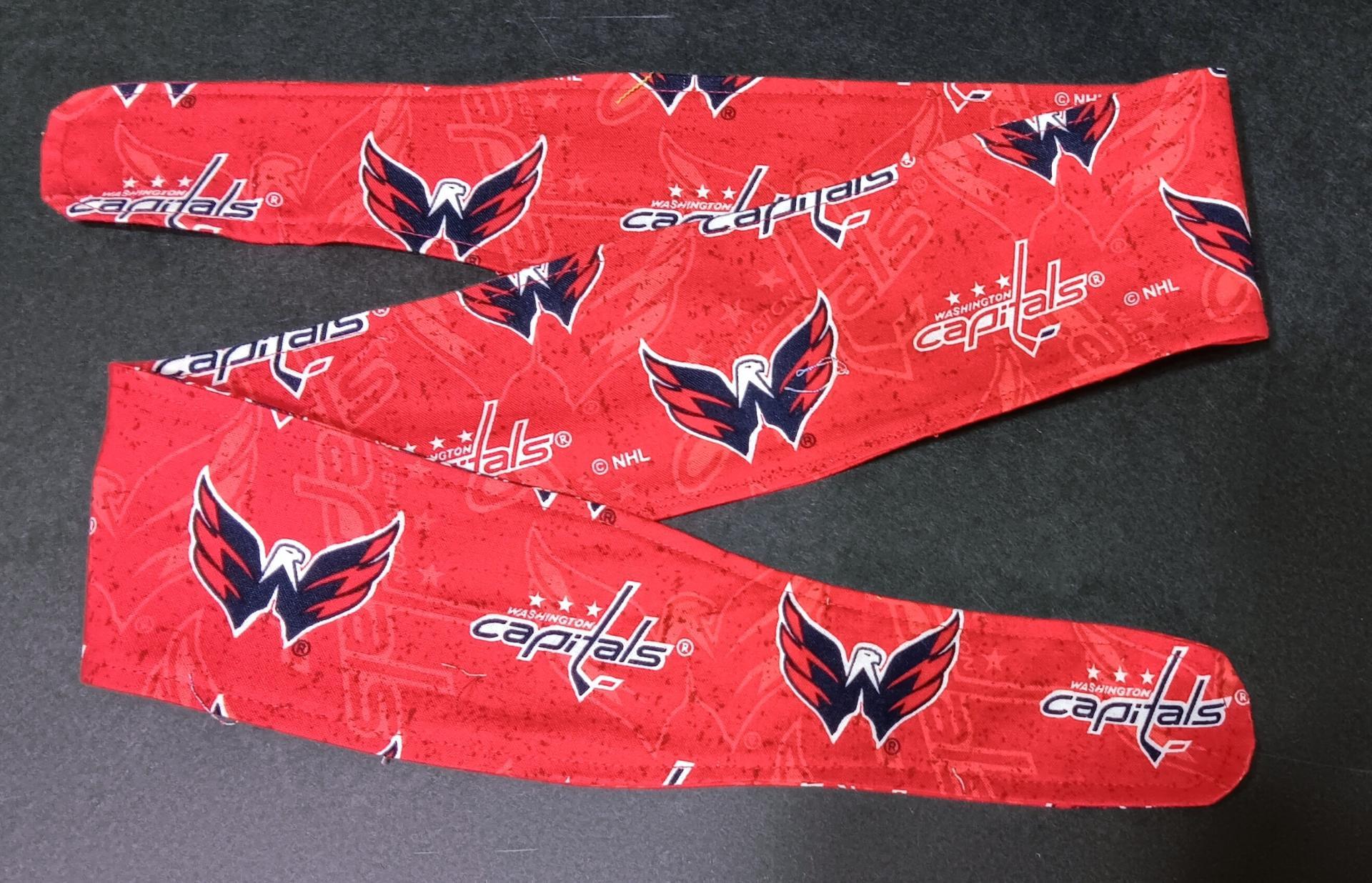 3” Wide Washington Capitals Headband, self tie, hair wrap, pin up, hair tie, scarf, retro style, rockabilly, handmade
